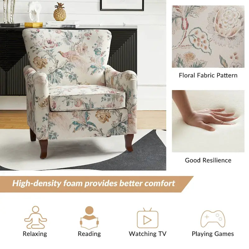 Samouel Modern Floral Upholstered Armchair with Wingback Design Set of 2 by HULALA HOME 3