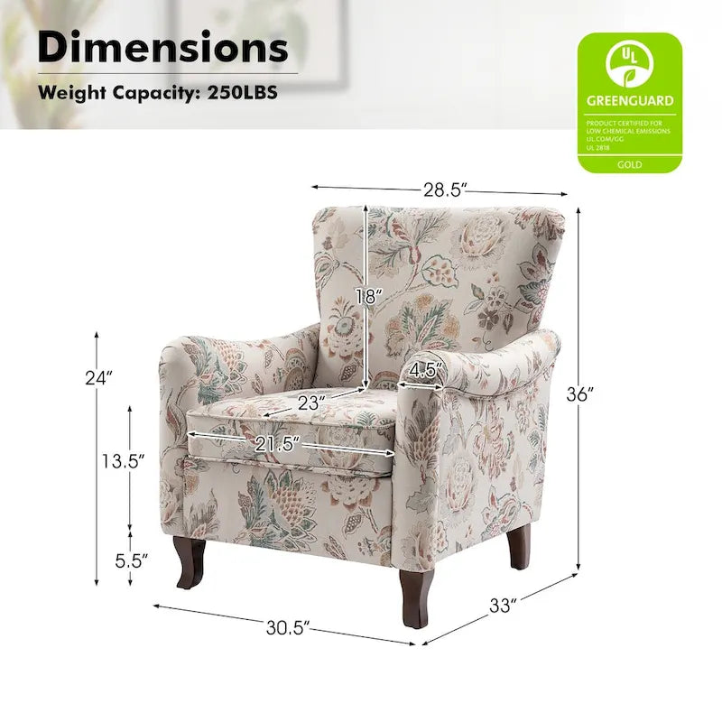Samouel Modern Floral Upholstered Armchair with Wingback Design Set of 2 by HULALA HOME 9