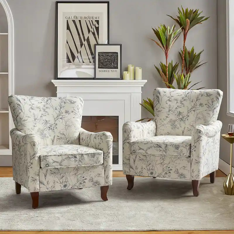 Samouel Modern Floral Upholstered Armchair with Wingback Design Set of 2 by HULALA HOME 11