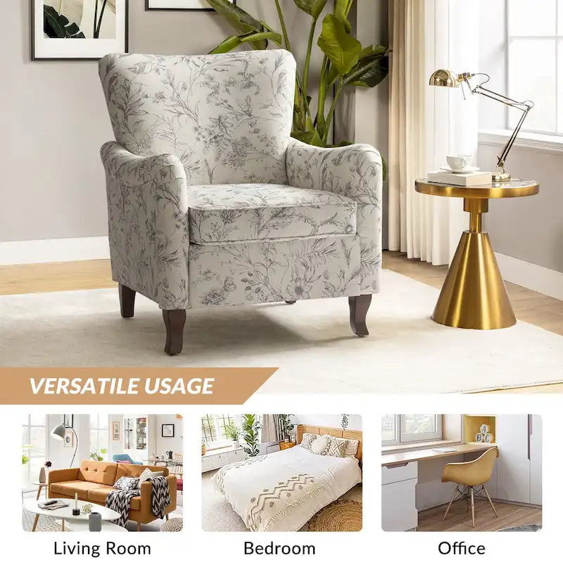 Samouel Modern Floral Upholstered Armchair with Wingback Design Set of 2 by HULALA HOME 12