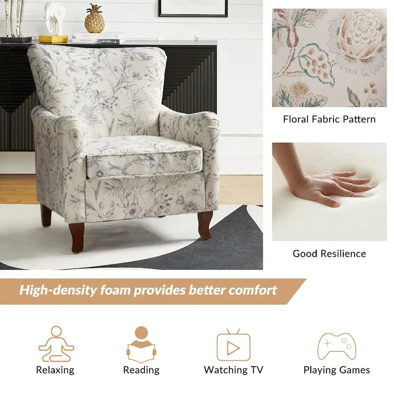 Samouel Modern Floral Upholstered Armchair with Wingback Design Set of 2 by HULALA HOME 13