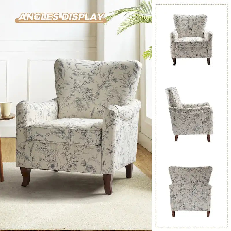 Samouel Modern Floral Upholstered Armchair with Wingback Design Set of 2 by HULALA HOME 15