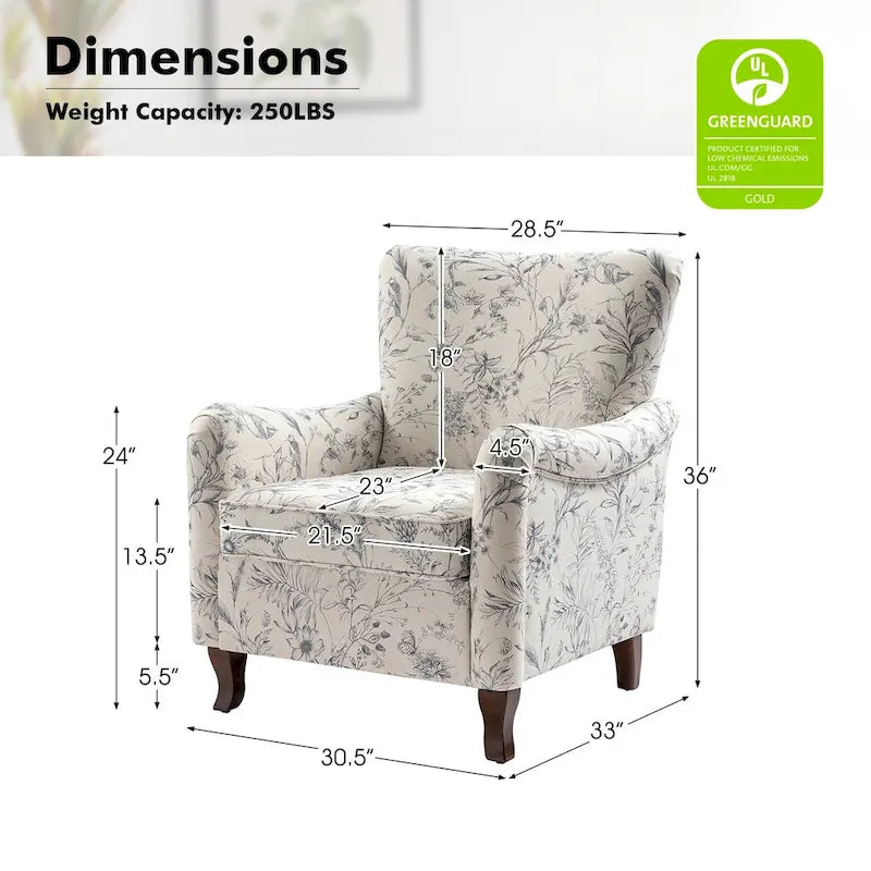 Samouel Modern Floral Upholstered Armchair with Wingback Design Set of 2 by HULALA HOME 16