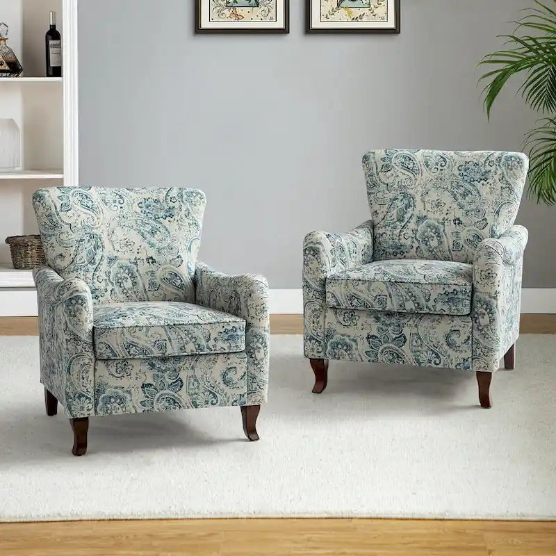 Samouel Modern Floral Upholstered Armchair with Wingback Design Set of 2 by HULALA HOME 17