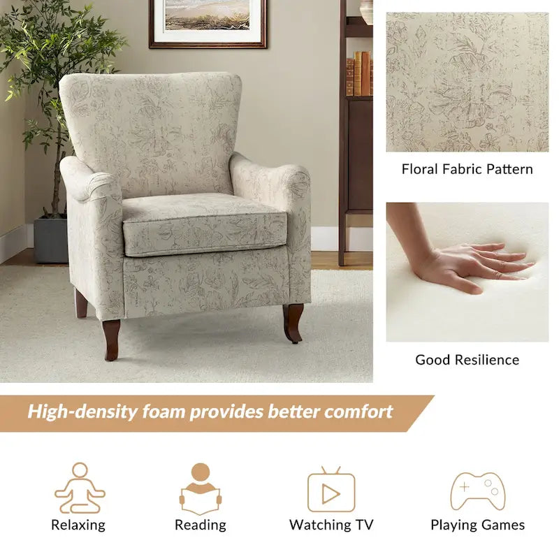 Samouel Modern Floral Upholstered Armchair with Wingback Design Set of 2 by HULALA HOME 30