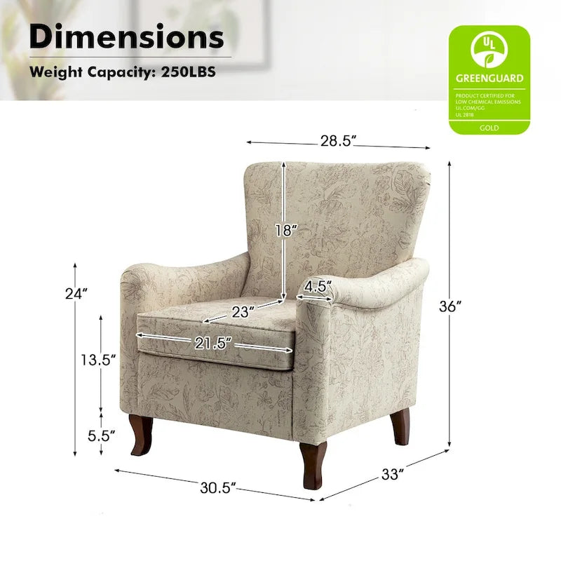 Samouel Modern Floral Upholstered Armchair with Wingback Design Set of 2 by HULALA HOME 33