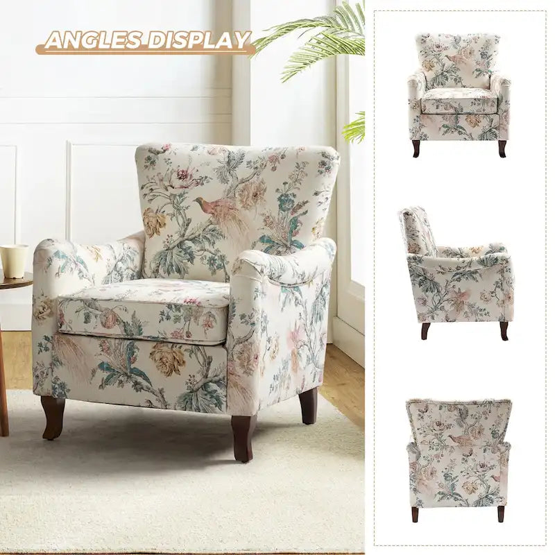 Samouel Modern Floral Upholstered Armchair with Wingback Design Set of 2 by HULALA HOME 35