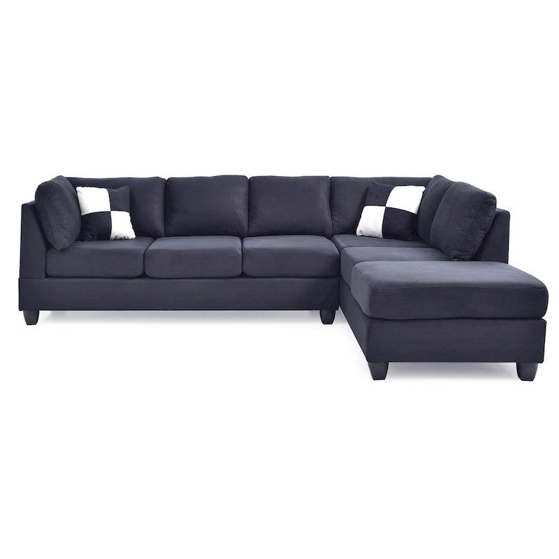 Malone 111 in. Suede 4-Seater Sectional Sofa with 2-Throw Pillow - 111L x 78W x 34H 38