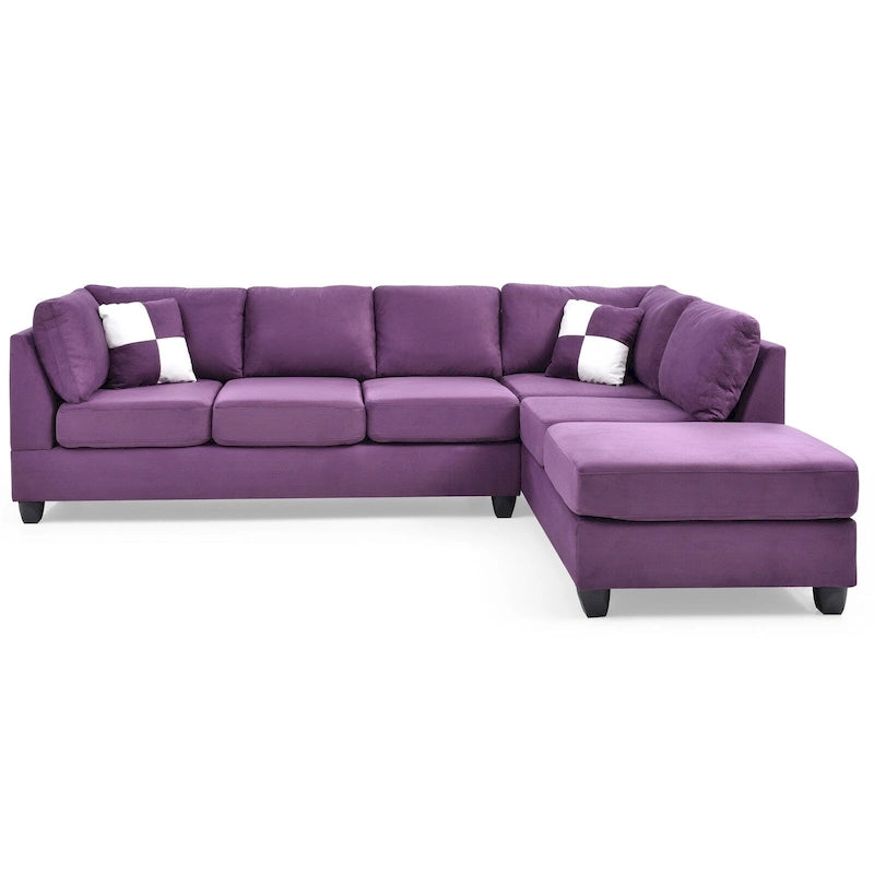 Malone 111 in. Suede 4-Seater Sectional Sofa with 2-Throw Pillow - 111L x 78W x 34H 39
