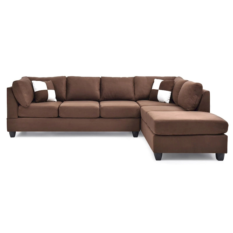 Malone 111 in. Suede 4-Seater Sectional Sofa with 2-Throw Pillow - 111L x 78W x 34H 41