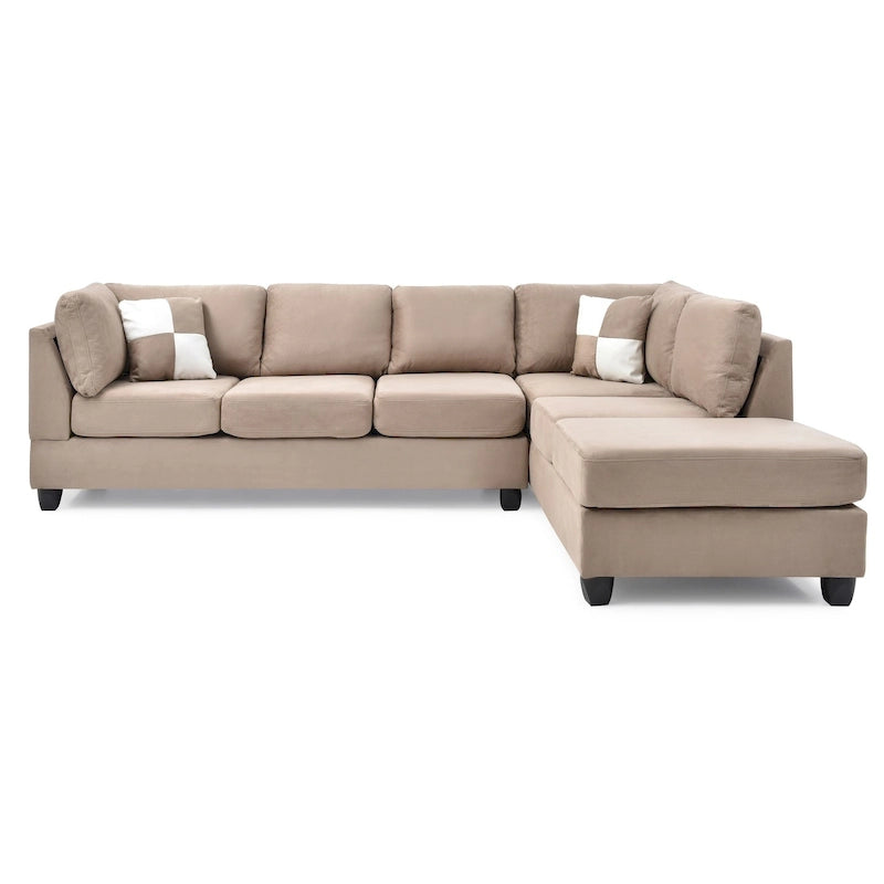 Malone 111 in. Suede 4-Seater Sectional Sofa with 2-Throw Pillow - 111L x 78W x 34H 42