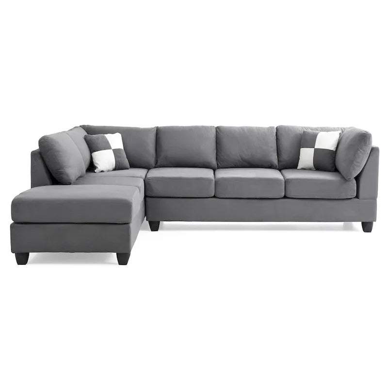 Malone 111 in. Suede 4-Seater Sectional Sofa with 2-Throw Pillow - 111L x 78W x 34H 43
