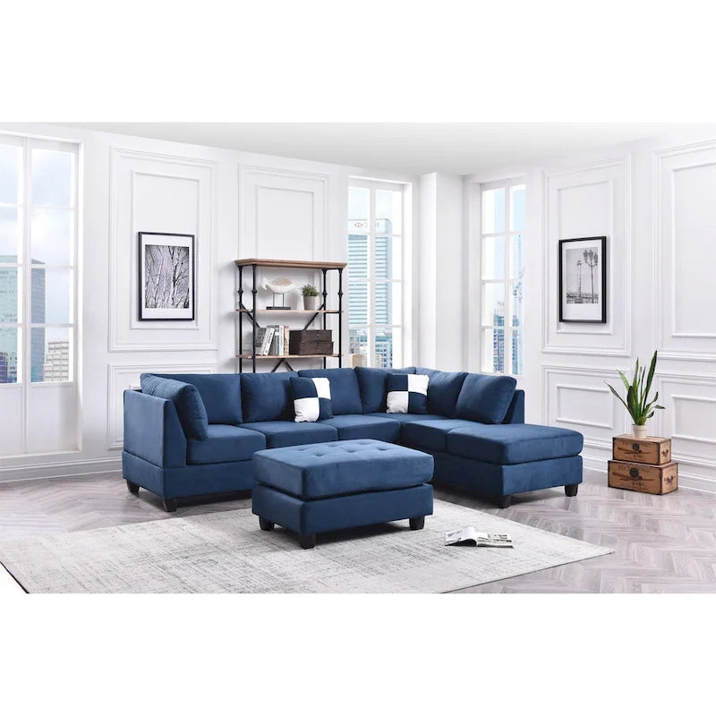 Malone 111 in. Suede 4-Seater Sectional Sofa with 2-Throw Pillow - 111L x 78W x 34H 4