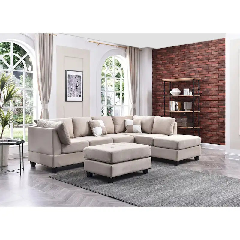 Malone 111 in. Suede 4-Seater Sectional Sofa with 2-Throw Pillow - 111L x 78W x 34H 9
