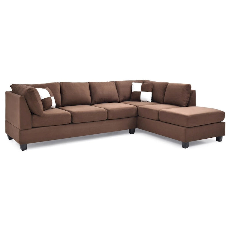 Malone 111 in. Suede 4-Seater Sectional Sofa with 2-Throw Pillow - 111L x 78W x 34H 12
