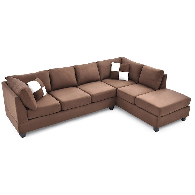 Malone 111 in. Suede 4-Seater Sectional Sofa with 2-Throw Pillow - 111L x 78W x 34H 13