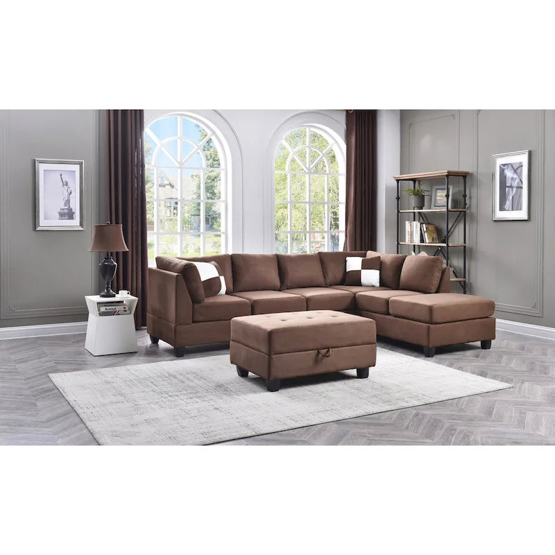 Malone 111 in. Suede 4-Seater Sectional Sofa with 2-Throw Pillow - 111L x 78W x 34H 15
