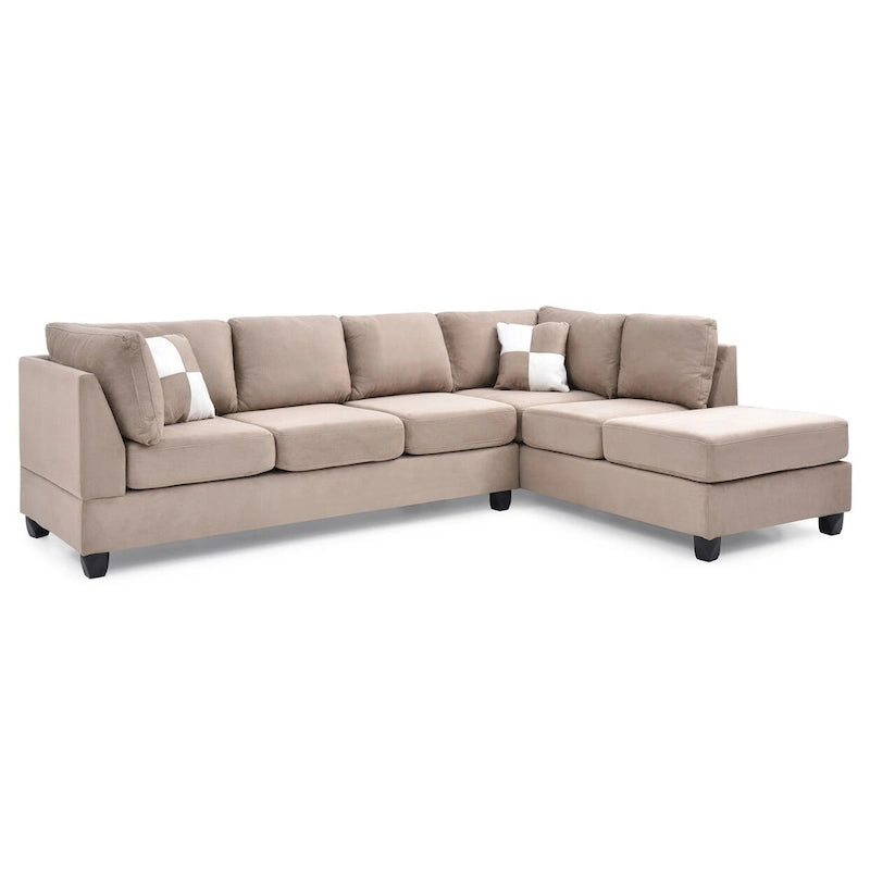 Malone 111 in. Suede 4-Seater Sectional Sofa with 2-Throw Pillow - 111L x 78W x 34H 18