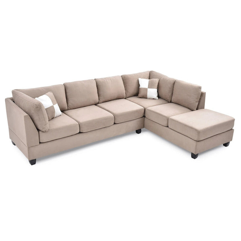 Malone 111 in. Suede 4-Seater Sectional Sofa with 2-Throw Pillow - 111L x 78W x 34H 19