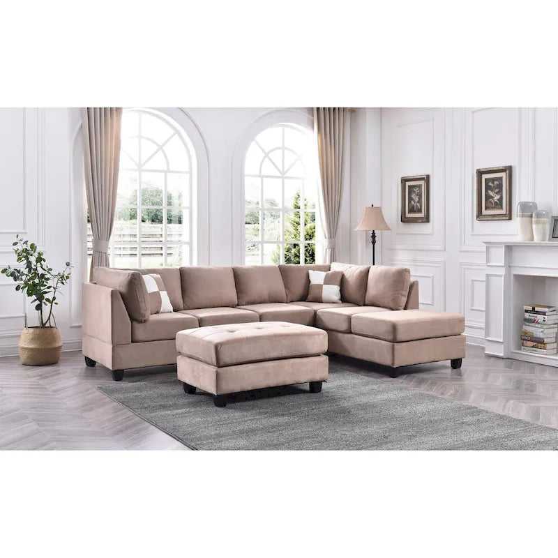 Malone 111 in. Suede 4-Seater Sectional Sofa with 2-Throw Pillow - 111L x 78W x 34H 21