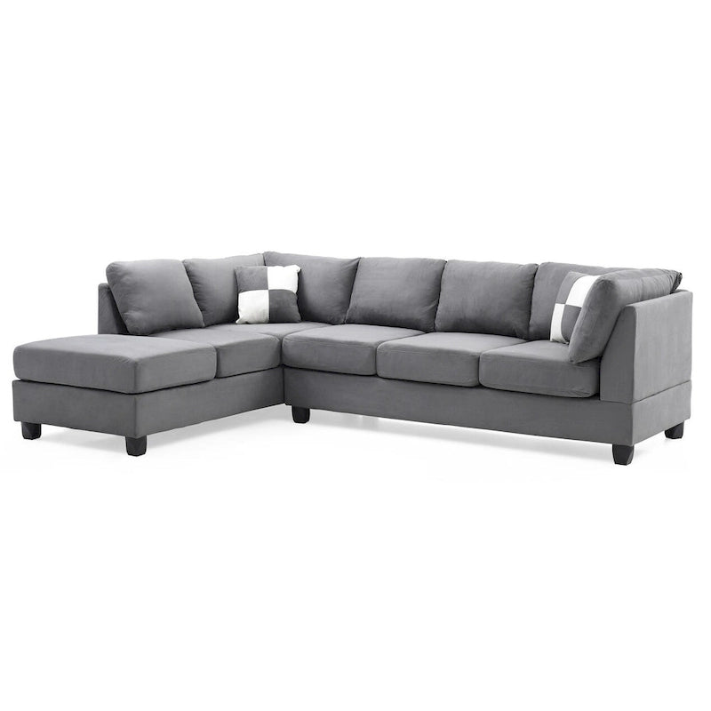 Malone 111 in. Suede 4-Seater Sectional Sofa with 2-Throw Pillow - 111L x 78W x 34H 24