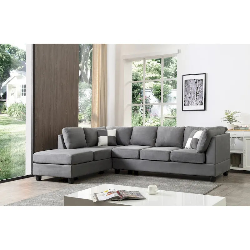 Malone 111 in. Suede 4-Seater Sectional Sofa with 2-Throw Pillow - 111L x 78W x 34H 27