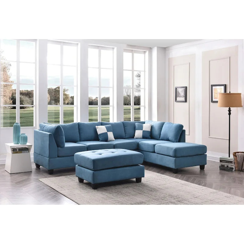 Malone 111 in. Suede 4-Seater Sectional Sofa with 2-Throw Pillow - 111L x 78W x 34H 33