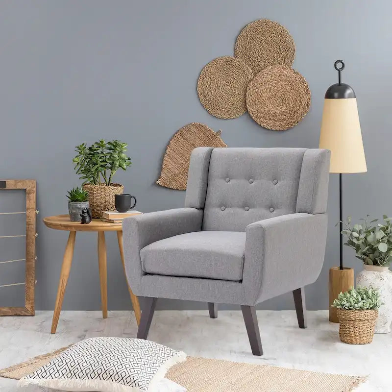 Modern Linen Button Tufted Arm Chair 17
