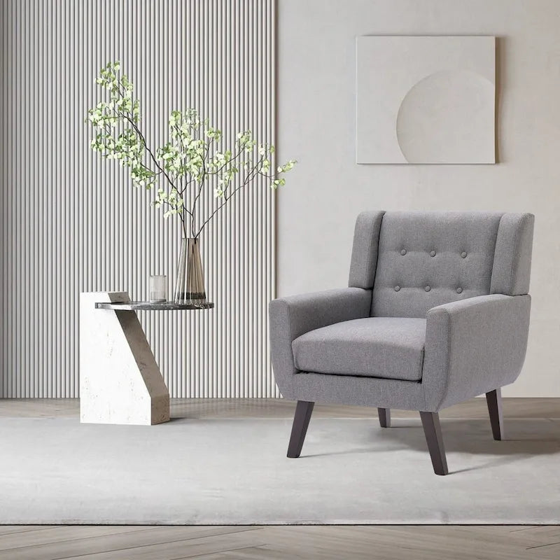 Modern Linen Button Tufted Arm Chair 6
