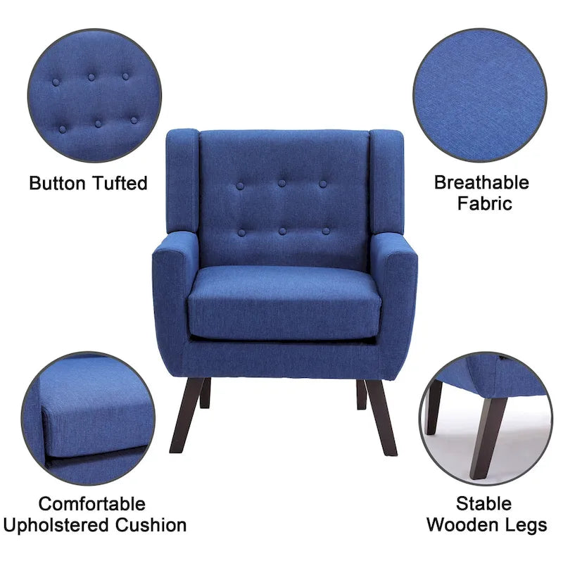 Modern Linen Button Tufted Arm Chair 12