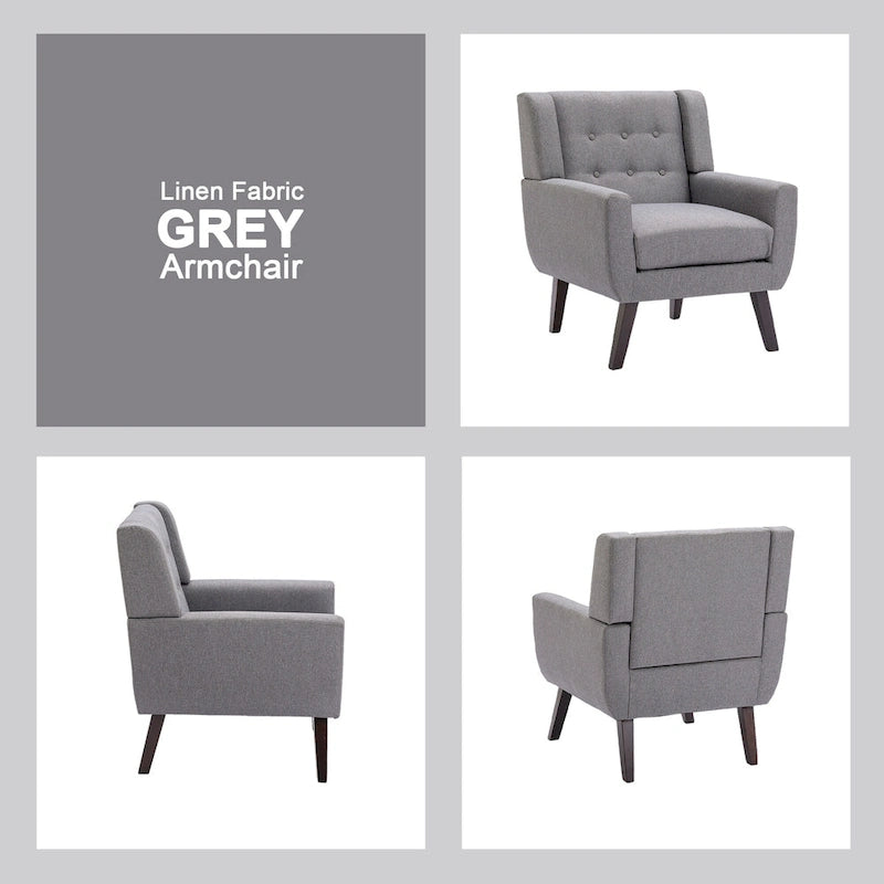 Modern Linen Button Tufted Arm Chair 14