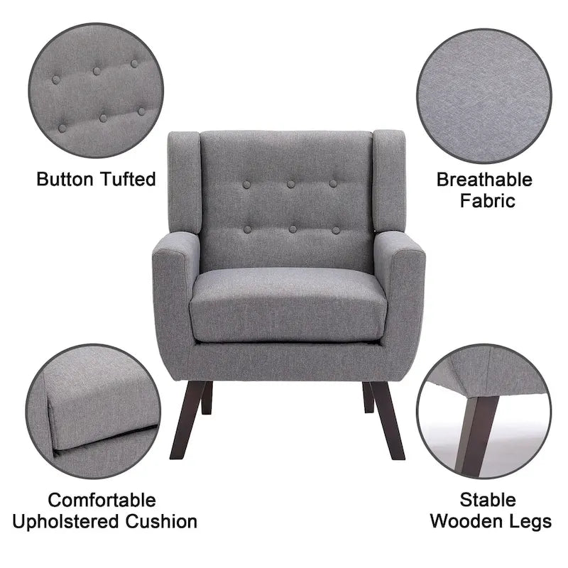 Modern Linen Button Tufted Arm Chair 15