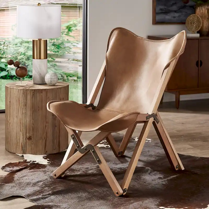 Cantu Genuine Top Grain Leather Tripolina Sling Chair by iNSPIRE Q Modern 37