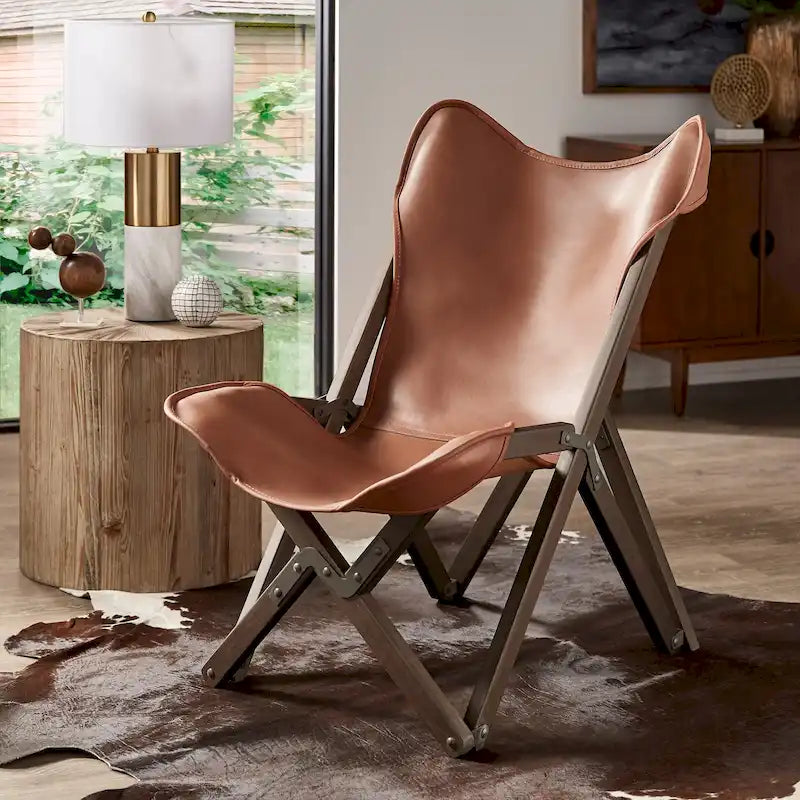 Cantu Genuine Top Grain Leather Tripolina Sling Chair by iNSPIRE Q Modern 38