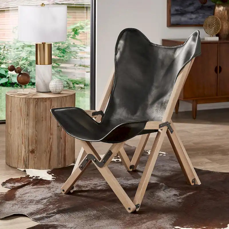 Cantu Genuine Top Grain Leather Tripolina Sling Chair by iNSPIRE Q Modern 39