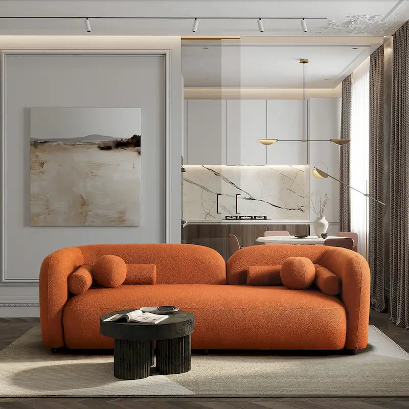 Milet Luxury Modern Boucle Fabric Curved Arm Sofa