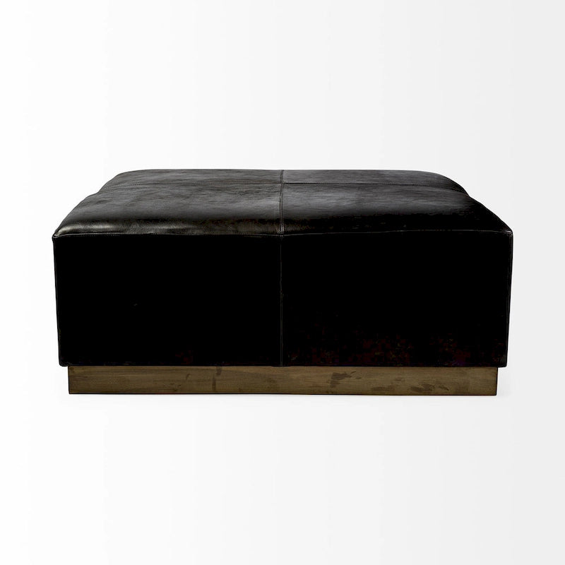 Minara Black Genuine Leather w/ Gold Metal Base 36 Square Ottoman 4