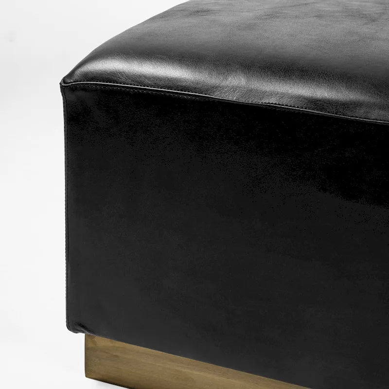 Minara Black Genuine Leather w/ Gold Metal Base 36 Square Ottoman 5