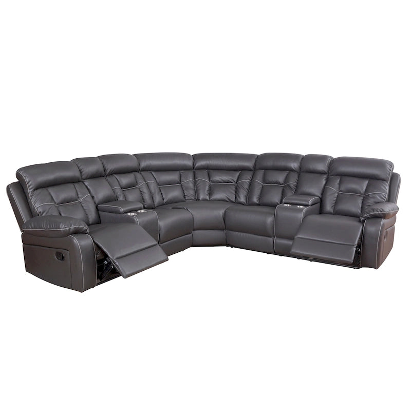 Mid-century Modern Faux Leather Upholstered Reclining Sectional Sofa 28