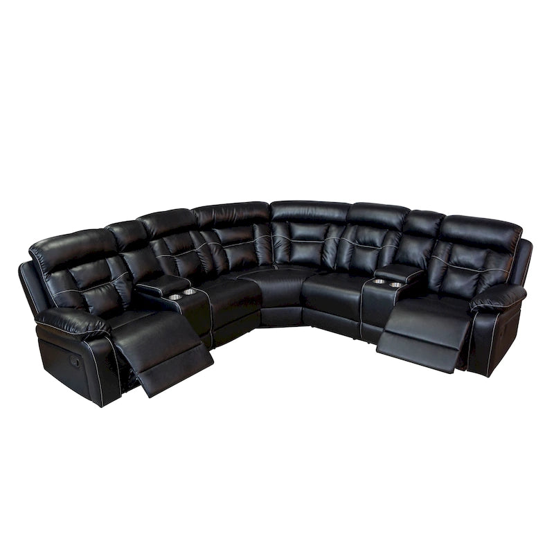 Mid-century Modern Faux Leather Upholstered Reclining Sectional Sofa 29