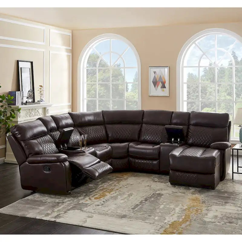 Mid-century Modern Faux Leather Upholstered Reclining Sectional Sofa