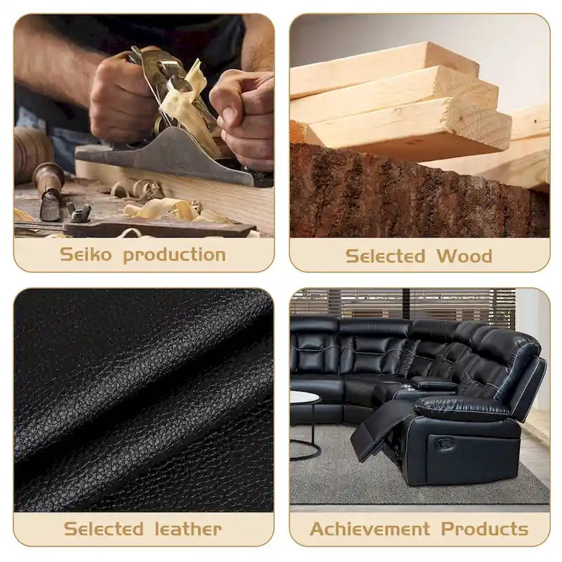 Mid-century Modern Faux Leather Upholstered Reclining Sectional Sofa 5