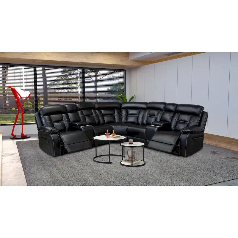 Mid-century Modern Faux Leather Upholstered Reclining Sectional Sofa 6