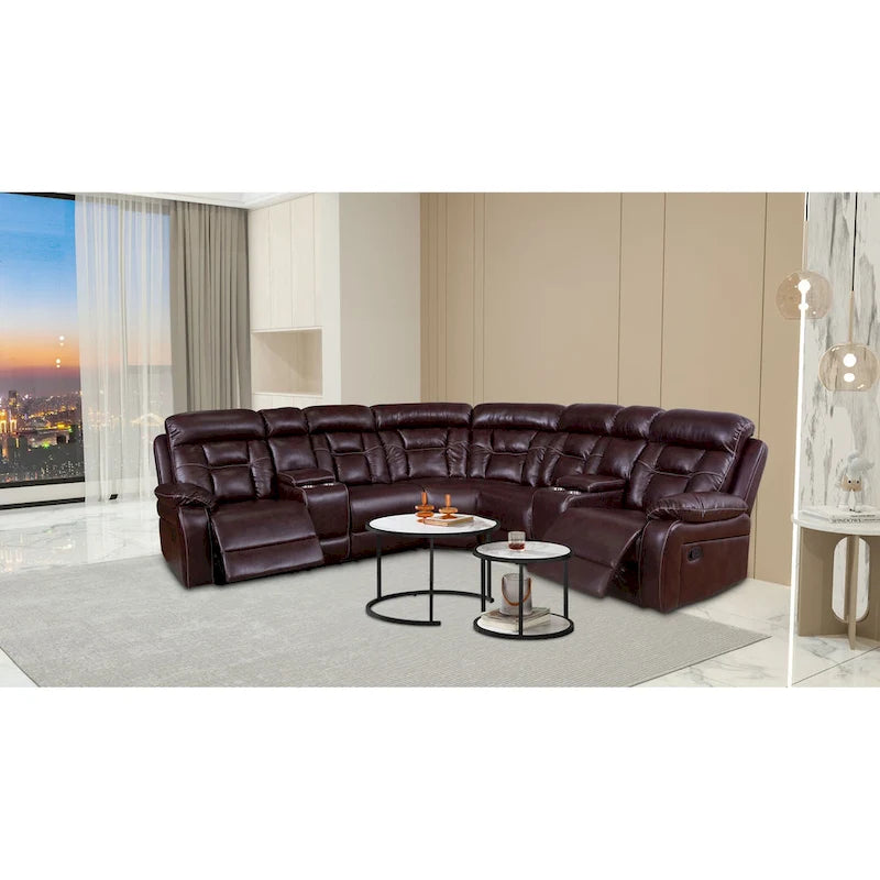 Mid-century Modern Faux Leather Upholstered Reclining Sectional Sofa 12