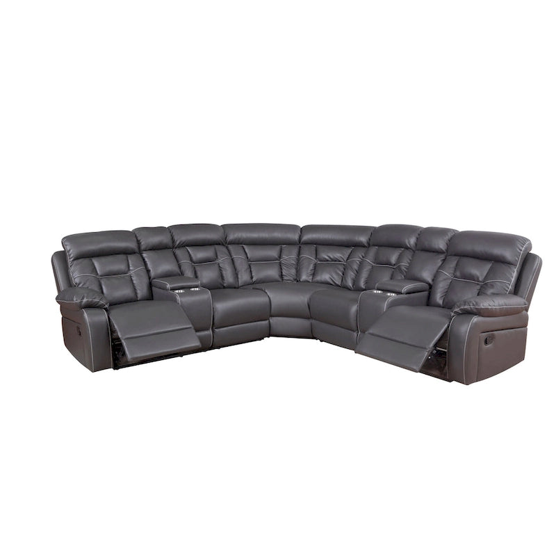 Mid-century Modern Faux Leather Upholstered Reclining Sectional Sofa 16