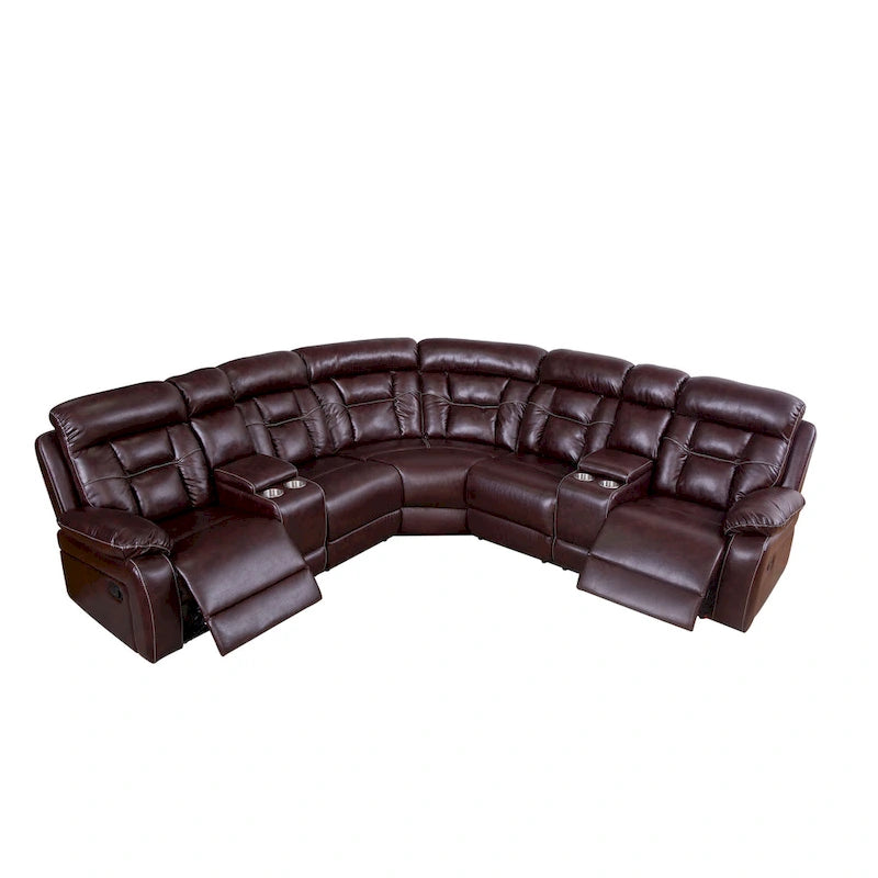 Mid-century Modern Faux Leather Upholstered Reclining Sectional Sofa 19