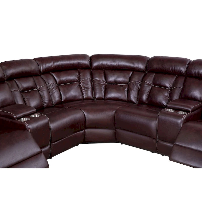 Mid-century Modern Faux Leather Upholstered Reclining Sectional Sofa 20