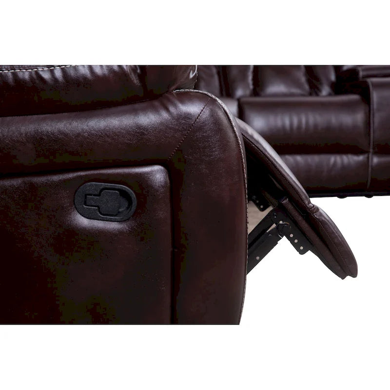 Mid-century Modern Faux Leather Upholstered Reclining Sectional Sofa 21
