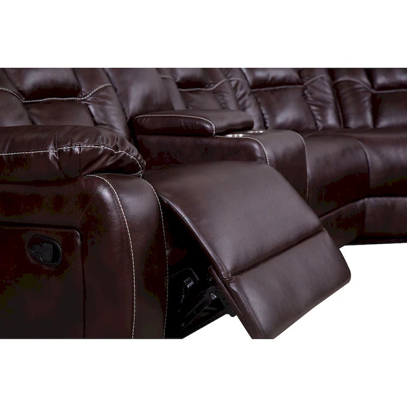 Mid-century Modern Faux Leather Upholstered Reclining Sectional Sofa 22