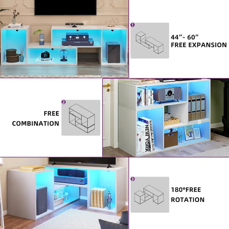 Mobile TV fai da te Moasis Modern, centro d'intrattenimento deformabile con striscia luminosa a LED 15